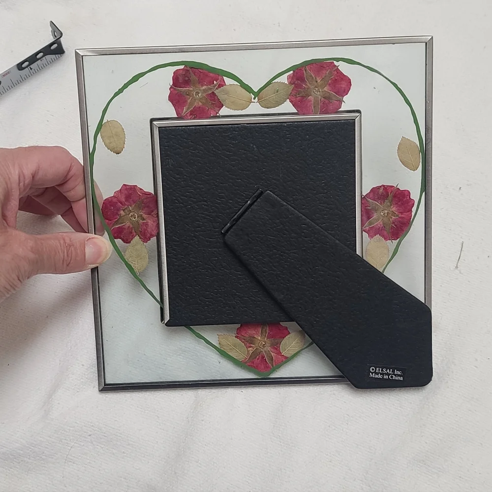 Silver and Pressed Floral Heart Theme Photo Frame, Desk Frame
